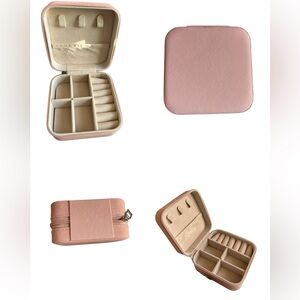 Mini Travel Jewelry Organizer Case Pink Zipper Box for Rings Earrings Necklaces